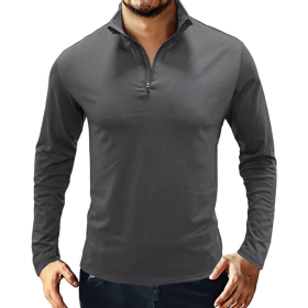 Men's Casual Polo Shirts 1/4 Zip Long Sleeve Shirt Outdoor Stand Up Collar Slim Fit Shirts (size: X-Large)