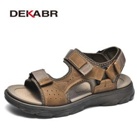 DEKABR Summer Men Casual Beach Outdoor Water Shoes Breathable Trekking Fashion Sandals Fishing Genuine Leather Leisure Shoes (Color: 02 Brown)